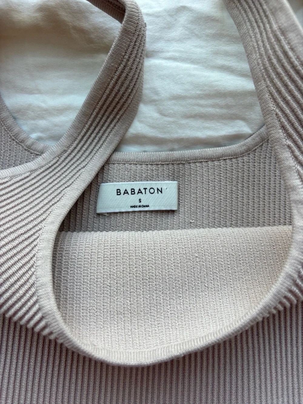 Babaton Ribbed Square-Neck Crop Tank Taupe Small - Picture 2 of 5